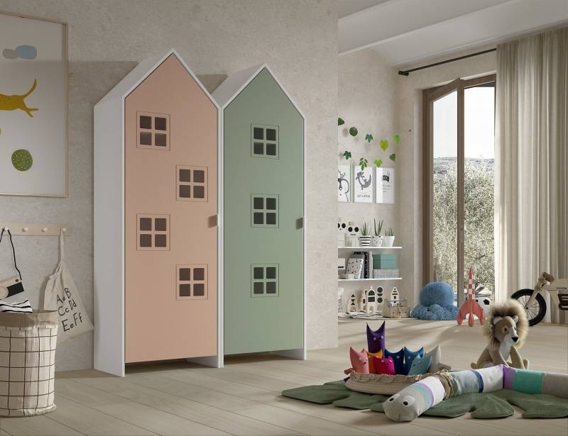 Vipack Kleiderschrank CASAMI BRUGES in Korpus Weiß / Front Pink u. Grün, MDF von Vipack