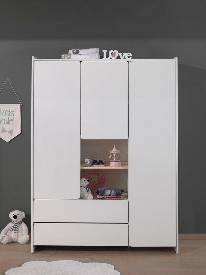 Vipack Kleiderschrank Kiddy, mit funktioneller Einteilung und 2 Schubladen, stabil gebaut (H/T ca. 180x55cm, MDF weiß lackiert, Fachboden Kiefer) MDF-Oberfläche von Vipack