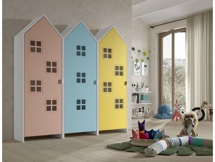 Vipack Kleiderschrank in Korpus Weiß / Front Blau, Pink u. Gelb, MDF, blau gelb von Vipack