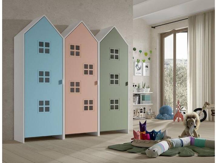 Vipack Kleiderschrank in Korpus Weiß / Front Blau, Pink u. Grün, MDF, blau grün von Vipack