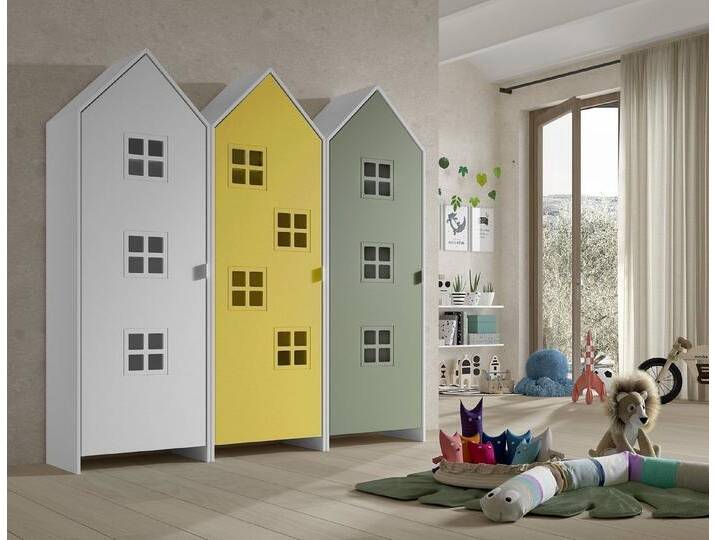 Vipack Kleiderschrank in Korpus Weiß / Front Gelb, Weiß u. Grün, MDF, gelb grün von Vipack