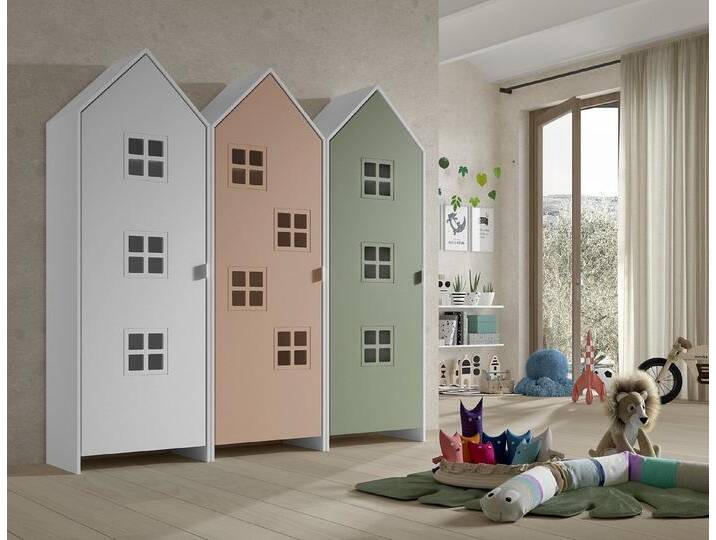 Vipack Kleiderschrank in Korpus Weiß / Front Pink, Weiß u. Grün, MDF, grün von Vipack