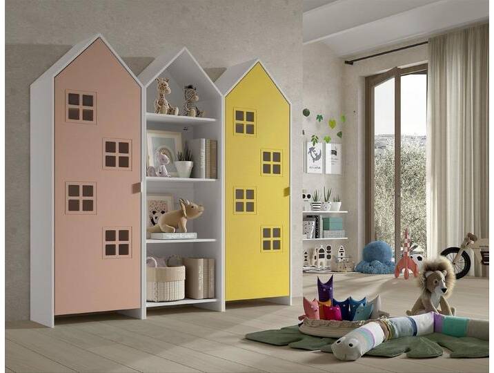 Vipack Kleiderschrank in Korpus Weiß / Front Pink u. Gelb, MDF, gelb von Vipack