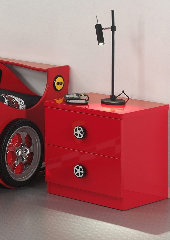 Vipack Nachtkommode Monza, MDF glänzend rot lackiert, 2 Schubladen (B/H/T ca. 47x40x47cm, Griff mit Felgen-Optik), rechts oder links anstellbar Vipack Nachtkommode Monza, MDF glänzend rot lackiert, 2 Schubladen (B/H/T ca. 47x40x47cm, Griff mit Felgen-Optik), rechts oder links anstellbar von Vipack