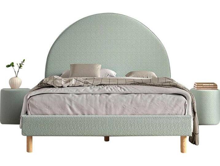 Vipack Schlafzimmer-Set Moon, best. aus Polsterbett 140/200 und 2 Hocker/Nachttische, (B/H/T ca. 147x132x212cm, bogenförmiges Kopfteil, Füße Massivholz), inkl. Lattenrost, Bezug flauschiger Bouclé Stoff von Vipack