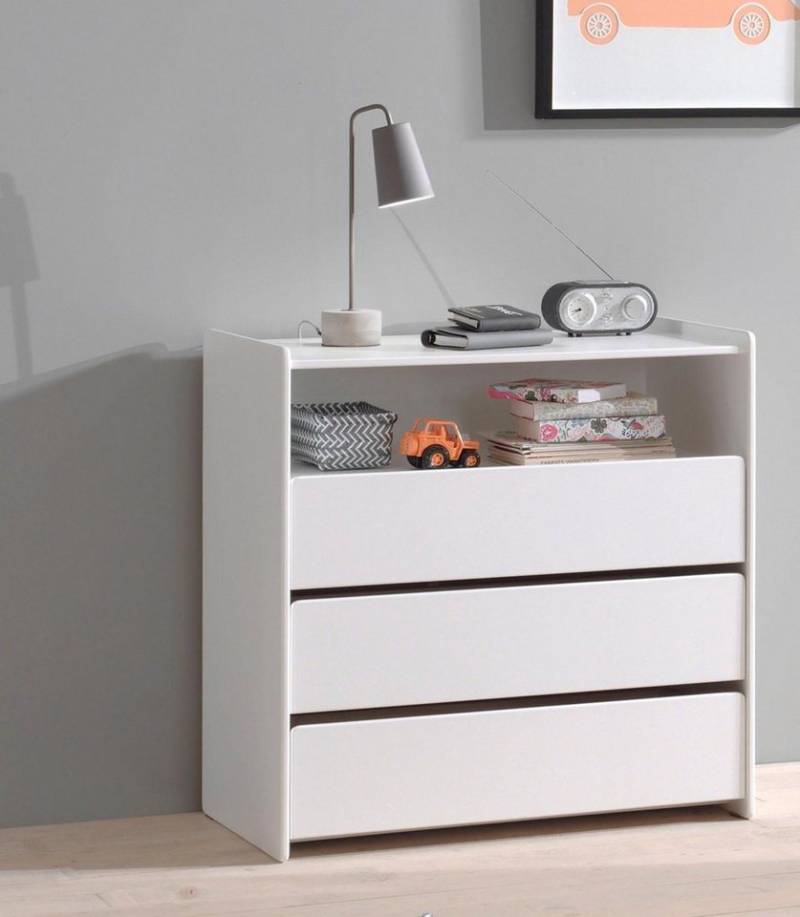 Vipack Schubkastenkommode Kiddy, mit 3 geräumigen Schubladen und 1 offenen Fach (B/H/T ca. 90x92x47cm, Kanten gerundet, MDF weiß lackiert), Schubladen mit Soft-Close, universell einsetzbar von Vipack