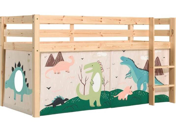 Vipack Spielbett Pino, Kiefer massiv, mit Rolllattenrost u. Textil-Set, Made in Europe (B/H/T ca. 210x114x106cm, mit Leiter und Absturzschutz), verschiedene Textil Dessins, 3 Gestellfarben zur Wahl, beige von Vipack