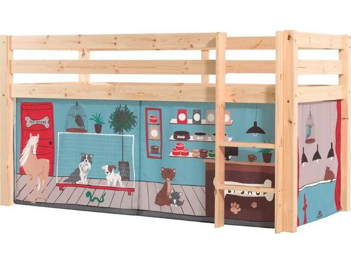 Vipack Spielbett Pino, Kiefer massiv, mit Rolllattenrost u. Textil-Set, Made in Europe (B/H/T ca. 210x114x106cm, mit Leiter und Absturzschutz), verschiedene Textil Dessins, 3 Gestellfarben zur Wahl, beige von Vipack