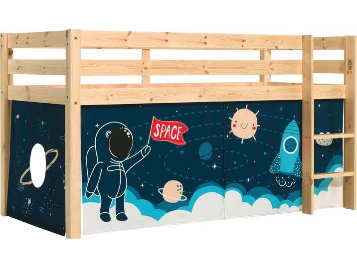 Vipack Spielbett Pino, Kiefer massiv, mit Rolllattenrost u. Textil-Set, Made in Europe (B/H/T ca. 210x114x106cm, mit Leiter und Absturzschutz), verschiedene Textil Dessins, 3 Gestellfarben zur Wahl, beige von Vipack