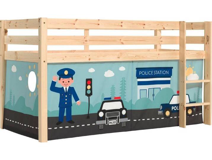 Vipack Spielbett Pino, Kiefer massiv, mit Rolllattenrost u. Textil-Set, Made in Europe (B/H/T ca. 210x114x106cm, mit Leiter und Absturzschutz), verschiedene Textil Dessins, 3 Gestellfarben zur Wahl, beige von Vipack