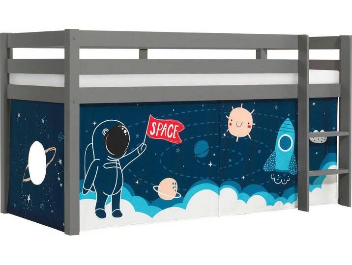 Vipack Spielbett Pino, Kiefer massiv, mit Rolllattenrost u. Textil-Set, Made in Europe (B/H/T ca. 210x114x106cm, mit Leiter und Absturzschutz), verschiedene Textil Dessins, 3 Gestellfarben zur Wahl, grau von Vipack