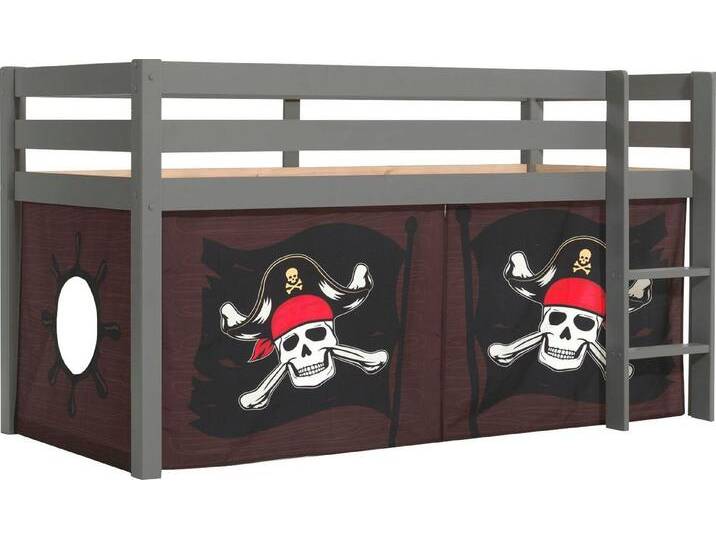 Vipack Spielbett Pino, Kiefer massiv, mit Rolllattenrost u. Textil-Set, Made in Europe (B/H/T ca. 210x114x106cm, mit Leiter und Absturzschutz), verschiedene Textil Dessins, 3 Gestellfarben zur Wahl, grau von Vipack