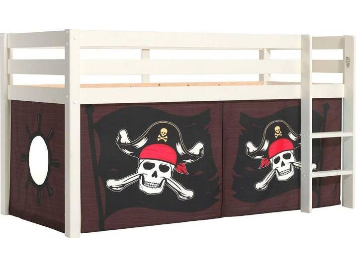 Vipack Spielbett Pino, Kiefer massiv, mit Rolllattenrost u. Textil-Set, Made in Europe (B/H/T ca. 210x114x106cm, mit Leiter und Absturzschutz), verschiedene Textil Dessins, 3 Gestellfarben zur Wahl, weiß von Vipack