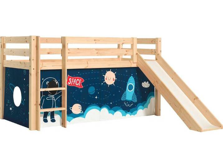 Vipack Spielbett Pino, Kiefer massiv, mit Rolllattenrost u. Textil-Set, Made in Europe (B/H/T ca. 210x114x218cm, mit Absturzschutz, Leiter und Rutsche), verschiedene Textil-Designs und Holzfarben zur Wahl, beige von Vipack