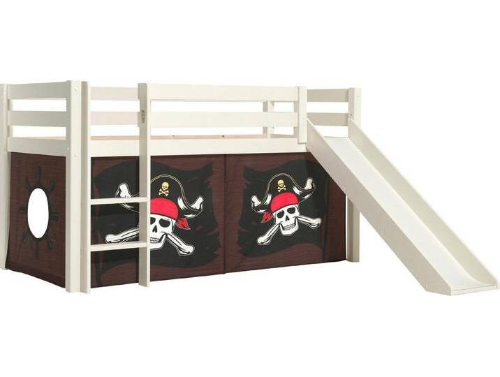 Vipack Spielbett Pino, Kiefer massiv, mit Rolllattenrost u. Textil-Set, Made in Europe (B/H/T ca. 210x114x218cm, mit Absturzschutz, Leiter und Rutsche), verschiedene Textil-Designs und Holzfarben zur Wahl, weiß von Vipack