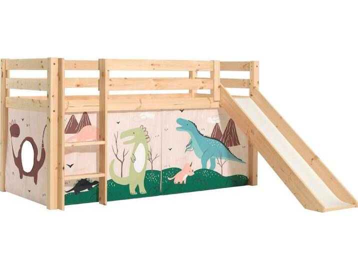 Vipack Spielbett Pino, Kiefer massiv, mit Rolllattenrost u. Textil-Set, Made in Europe (B/H/T ca. 210x114x218cm, mit Absturzschutz, Leiter und Rutsche), verschiedene Textil-Designs und Holzfarben zur Wahl, beige von Vipack