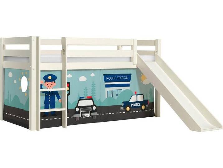 Vipack Spielbett Pino, Kiefer massiv, mit Rolllattenrost u. Textil-Set, Made in Europe (B/H/T ca. 210x114x218cm, mit Absturzschutz, Leiter und Rutsche), verschiedene Textil-Designs und Holzfarben zur Wahl, weiß von Vipack