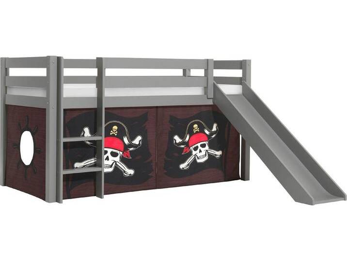 Vipack Spielbett Pino, Kiefer massiv, mit Rolllattenrost u. Textil-Set, Made in Europe (B/H/T ca. 210x114x218cm, mit Absturzschutz, Leiter und Rutsche), verschiedene Textil-Designs und Holzfarben zur Wahl, grau von Vipack
