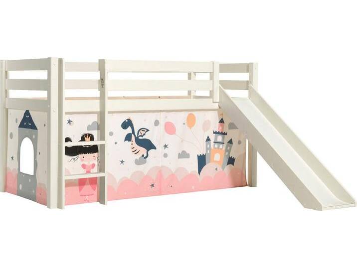 Vipack Spielbett Pino, Kiefer massiv, mit Rolllattenrost u. Textil-Set, Made in Europe (B/H/T ca. 210x114x218cm, mit Absturzschutz, Leiter und Rutsche), verschiedene Textil-Designs und Holzfarben zur Wahl, weiß von Vipack