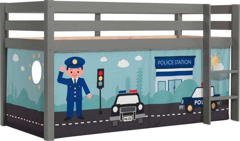 Vipack Spielbett Pino, Kiefer massiv, mit Rolllattenrost u. Textil-Set, Made in Europe (B/H/T ca. 210x114x106cm, mit Leiter und Absturzschutz), verschiedene Textil Dessins, 3 Gestellfarben zur Wahl von Vipack