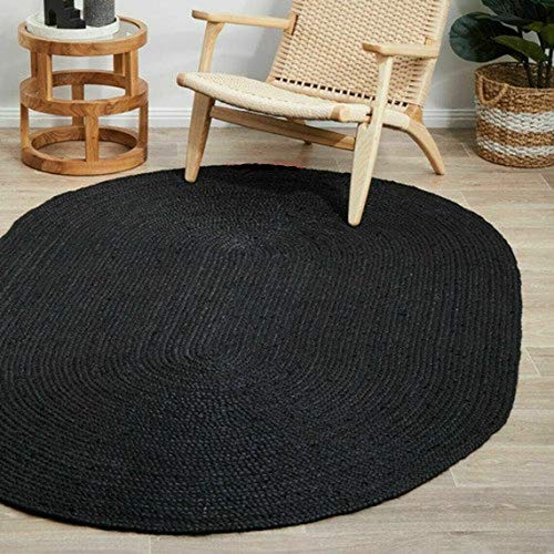 Jute Teppich Handgewebt Schwarz Färbung Oval Bereich Teppich Teppich Handgemachter Teppich für Home Decor (180 x 240 cm) von Vipanth Exports