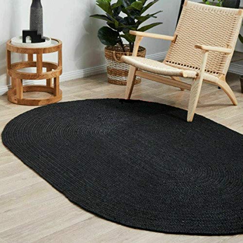 Jute Teppich Handgewebt Schwarz Färbung Oval Bereich Teppich Teppich Handgemachter Teppich für Home Decor (90 x 180 cm) von Vipanth Exports