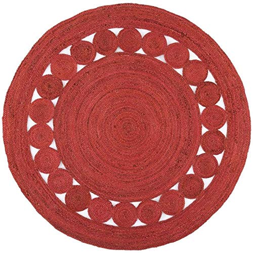 Vipanth Exports Handgefertigter Jute-Teppich für Küche, Flur, Wohnzimmer, 120 x 120 cm, Rot von Vipanth Exports