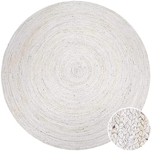 Vipanth Exports Jute-Teppich, weiß, handgewebt, rund, für Wohnzimmer, 120 x 120 cm von Vipanth Exports