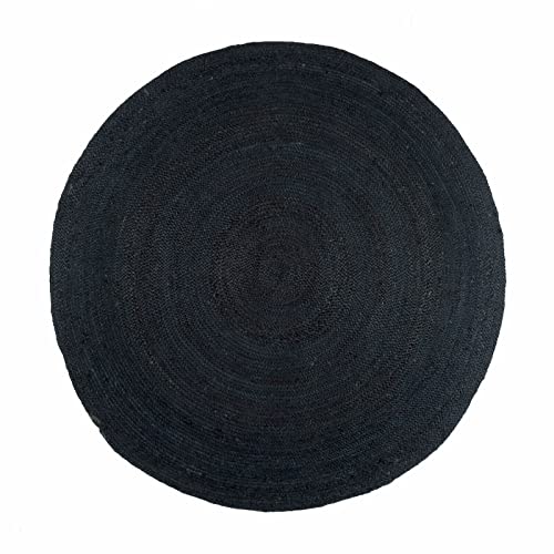 Vipanth Exports Jute-Teppich für Wohnzimmer, rund, 120 x 120 cm, Schwarz von Vipanth Exports