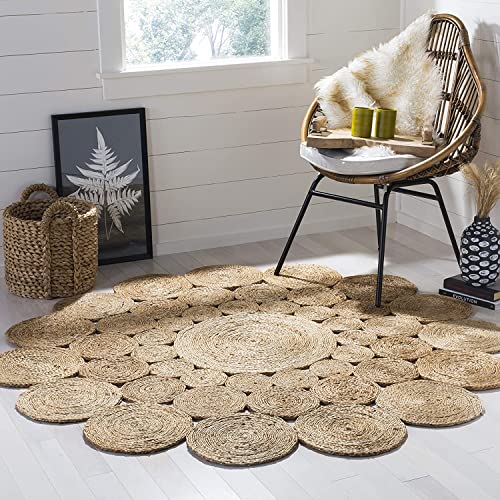 Vipanth Exports Juteteppich, natürlich, handgeflochten, Kreis-Design, runder Teppich für Wohnzimmer, Beige, 120 x 120 cm von Vipanth Exports