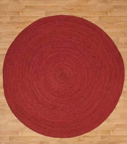 Vipanth Exports Runder Jute-Teppich in verschiedenen Größen und Farben, Bauernhaus-Teppich für Heimdekoration (rot, 200 cm x 200 cm) von Vipanth Exports