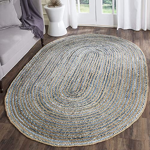 Vipanth Exports Teppich aus Baumwolle und Jute, oval, handgefertigt, für Heimdekoration, 90 x 150 cm, oval von Vipanth Exports