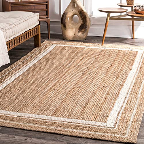 Vipanth Natürliche Jute mit weißer Linie, rechteckig, handgefertigt, Handgeflochtener Teppich für Heimdekoration (2,8 x 3,5 m) von Vipanth Exports