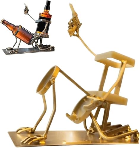 Totenkopf-Cola- Und WeinflaschenstäNder, Weinflaschenhalter, Totenkopf Deko,Metall-Totenkop-Skelett-Regal Kreativer GeträNkestäNder FüR Zuhause KüChe Bar Cocktail ZubehöR(Gold) von Vipomkowa