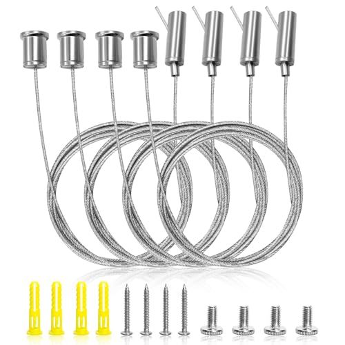 Vipuikos 4 Stück Seilabhängung Verstellbar, Seilaufhaengung Fuer Decken und Pendelleuchte, Seilabhängung Lampenaufhängung 1,5mm, Seilaufhängung 2 m Einbauset für Decke Lampen Drahtseil Aufhängung von Vipuikos