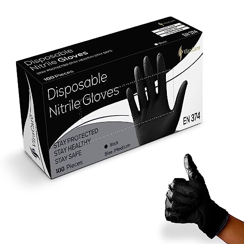 100 x Schwarze Einweghandschuhe Medium | Schwarze Nitrilhandschuhe Medium | Latexfreie Handschuhe | Puderfreie Handschuhe | Schwarze Handschuhe Einweg | Stark und unsteril | (Medium, 1 Packung mit 100 100 x Schwarze Einweghandschuhe Medium | Schwarze Nitrilhandschuhe Medium | Latexfreie Handschuhe | Puderfreie Handschuhe | Schwarze Handschuhe Einweg | Stark und unsteril | (Medium, 1 Packung mit 100 von ViraCare