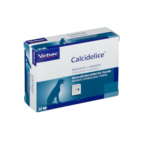 Virbac Calcidelice | 30 Tabletten | Mineralfuttermittel für Hunde | Bei Wachstum und Laktation | Zur Unterstützung des Stoffwechsels | Enthält Calcium, Phosphor und Vitamin D3 von Virbac