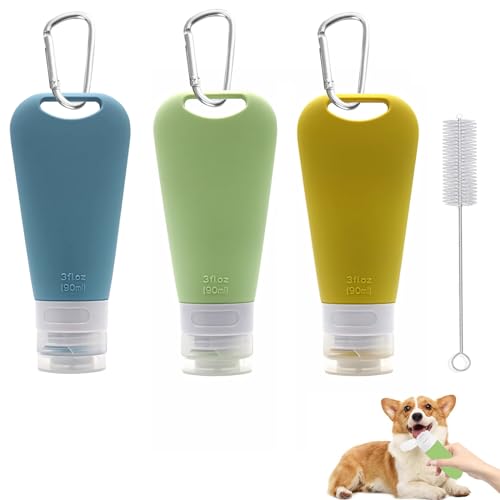 VireEyU 3 Stück Futtertube für Hunde, mit Karabiner und Reinigungsbürste, aus Silikon, Ideal für Hundetraining und Reisen, Belohnungstube, Haustier Outdoor Zubehör (90ml) von VireEyU