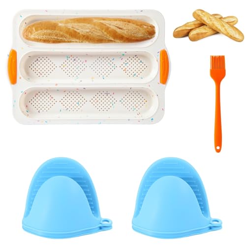 VireEyU Baguette-Backblech aus Silikon für 3 Baguettes, Antihaftbeschichtung, inklusive Ölpinsel und Isolationshandclips, 33 x 23,3 cm, Ideal für Brot und Brötchen, orange Farbe VireEyU Baguette-Backblech aus Silikon für 3 Baguettes, Antihaftbeschichtung, inklusive Ölpinsel und Isolationshandclips, 33 x 23,3 cm, Ideal für Brot und Brötchen, orange Farbe von VireEyU