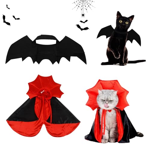 VireEyU Halloween-Haustierkostüm-Set, Vampir-Umhang Und Fledermausflügel Für Katzen Und Kleine Hunde, Lustiges Verkleidungsset, Perfekt Für Halloween-Partys Und Cosplay. VireEyU Halloween-Haustierkostüm-Set, Vampir-Umhang Und Fledermausflügel Für Katzen Und Kleine Hunde, Lustiges Verkleidungsset, Perfekt Für Halloween-Partys Und Cosplay. von VireEyU