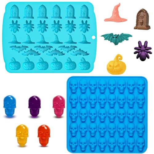 VireEyU Halloween-Silikonformen, 2 Stück, 30 & 40 Mulden, Kürbis- und Gespenster-Silikonformen, Halloween-Schokoladenformen, Süßigkeitenformen für Gummibonbons, Süßigkeiten, Schokolade, Kekse, Gelee VireEyU Halloween-Silikonformen, 2 Stück, 30 & 40 Mulden, Kürbis- und Gespenster-Silikonformen, Halloween-Schokoladenformen, Süßigkeitenformen für Gummibonbons, Süßigkeiten, Schokolade, Kekse, Gelee von VireEyU