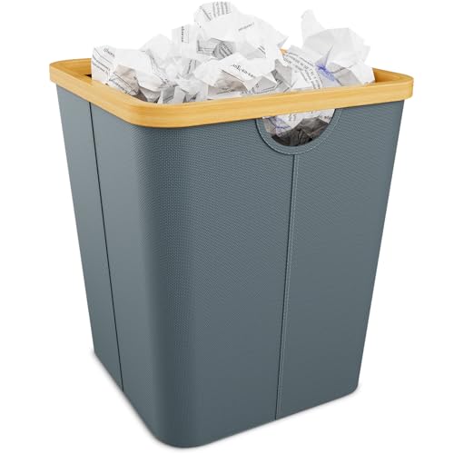 Vireon Papierkorb Büro aus Bambus - Mülleimer Büro aus Oxford-Stoff - Papiermülleimer Eckig - Papiereimer Grau Abfalleimer Büro - für Homeoffice/Arbeitszimmer/Schreibtischbereich von Vireon