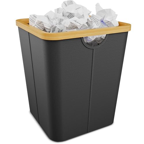 Vireon Papierkorb Büro aus Bambus - Mülleimer Büro aus Oxford-Stoff - Papiermülleimer Eckig - Papiereimer Schwarz Abfalleimer Büro - für Homeoffice/Arbeitszimmer/Schreibtischbereich von Vireon