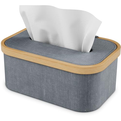 Vireon Taschentücher Box Spender aus Bambus mit Tücherbox aus Oxford-Stoff Tissue Box Papiertaschentücher Boxen Kosmetiktuchbox für Wohnzimmer Bad Küche in Grau Vireon Taschentücher Box Spender aus Bambus mit Tücherbox aus Oxford-Stoff Tissue Box Papiertaschentücher Boxen Kosmetiktuchbox für Wohnzimmer Bad Küche in Grau von Vireon