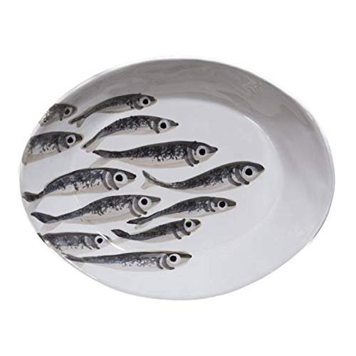 Virginia Casa Pastateller Marina Sardine Fische oval 20x26cm weiß grau Keramik von Virginia Casa