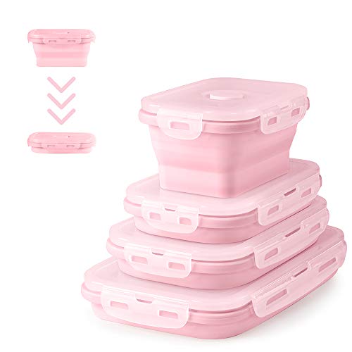 Virklyee Faltbare Frischhalteboxen 4 PCS Faltbare Frischhaltedosen Brotdosen aus Silikon Faltbare Silikon Brotbox Silikon Frischhaltedosen Faltbare leicht zu reinigen, leicht zu tragen (Rosa o2) von Virklyee