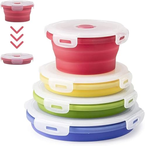 Virklyee 4PCS Runden Silikon Faltbare Container - Frischhalteboxen Brotdosen Vorratsdosen Sets - Leicht Zu Tragen (Rund Farbig O2) von Virklyee