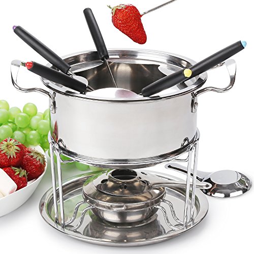 Virklyee Edelstahl Fondue Set Fleischfondue set Fondue Set mit Brenner 2-6 Personen Fondue Set mit einstellbarer Temperatur DIY Fondue Set Passend für Butter Käse Fleisch Gemüse Brot (Silber o2) von Virklyee