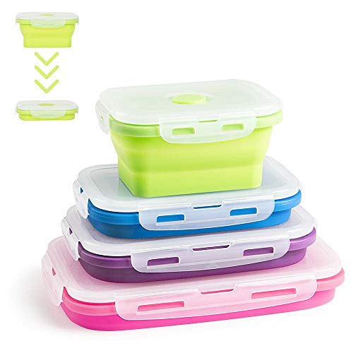 Virklyee Faltbare Frischhalteboxen 4 PCS Faltbare Frischhaltedosen Brotdosen aus Silikon Faltbare Silikon Brotbox Faltbare leicht zu reinigen, leicht zu tragen (Colour o2) von Virklyee