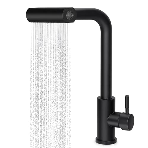 Virklyee Wasserfall Küchenarmatur Ausziehbar 360° Drehbar Spültischarmatur Wasserhahn Ausziehbar mit Brause 4 Modus,Edelstahl (Schwarz) von Virklyee